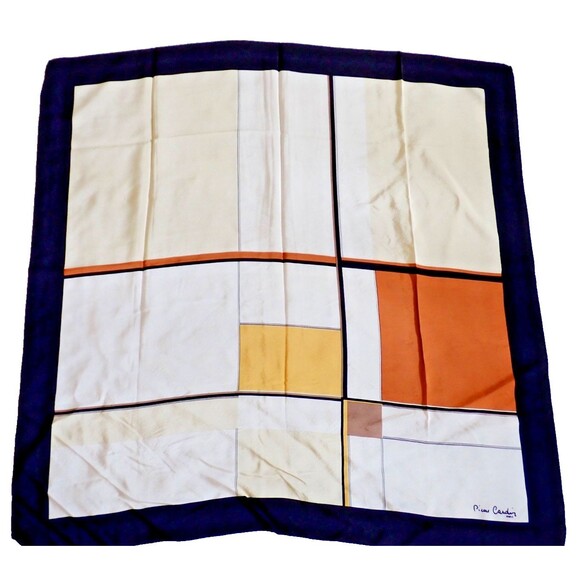 Pierre Cardin Accessories - Pierre Cardin MCM Vtg Color Block Black Gold Orange White Print Square Scarf 28"